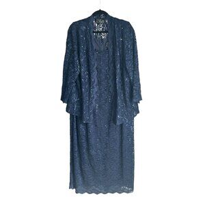 Alex Evenings 18W Tea Length Dress Square Neck Embroidered Lace MOB